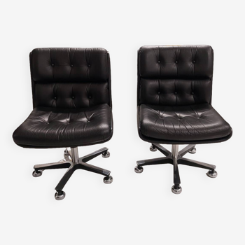 Pair of italian designer leather office armchairs vintage 1980