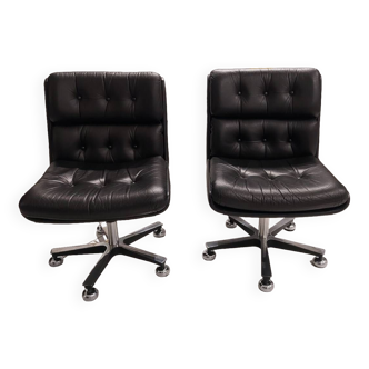 Pair of vintage Italian design leather office armchairs 1980
