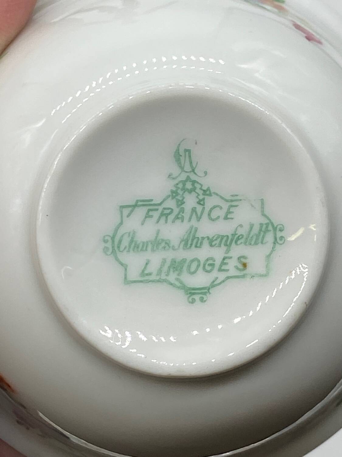 Antique Charles Ahrenfeldt porcelain service, flowers / floral / gilding