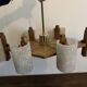 Vintage Scandinavian chandelier 6 lights – Wood and frosted Perspex – 1960s/70s