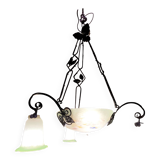 Magnificent Schneider chandelier with three branches - Opaline glass and metal