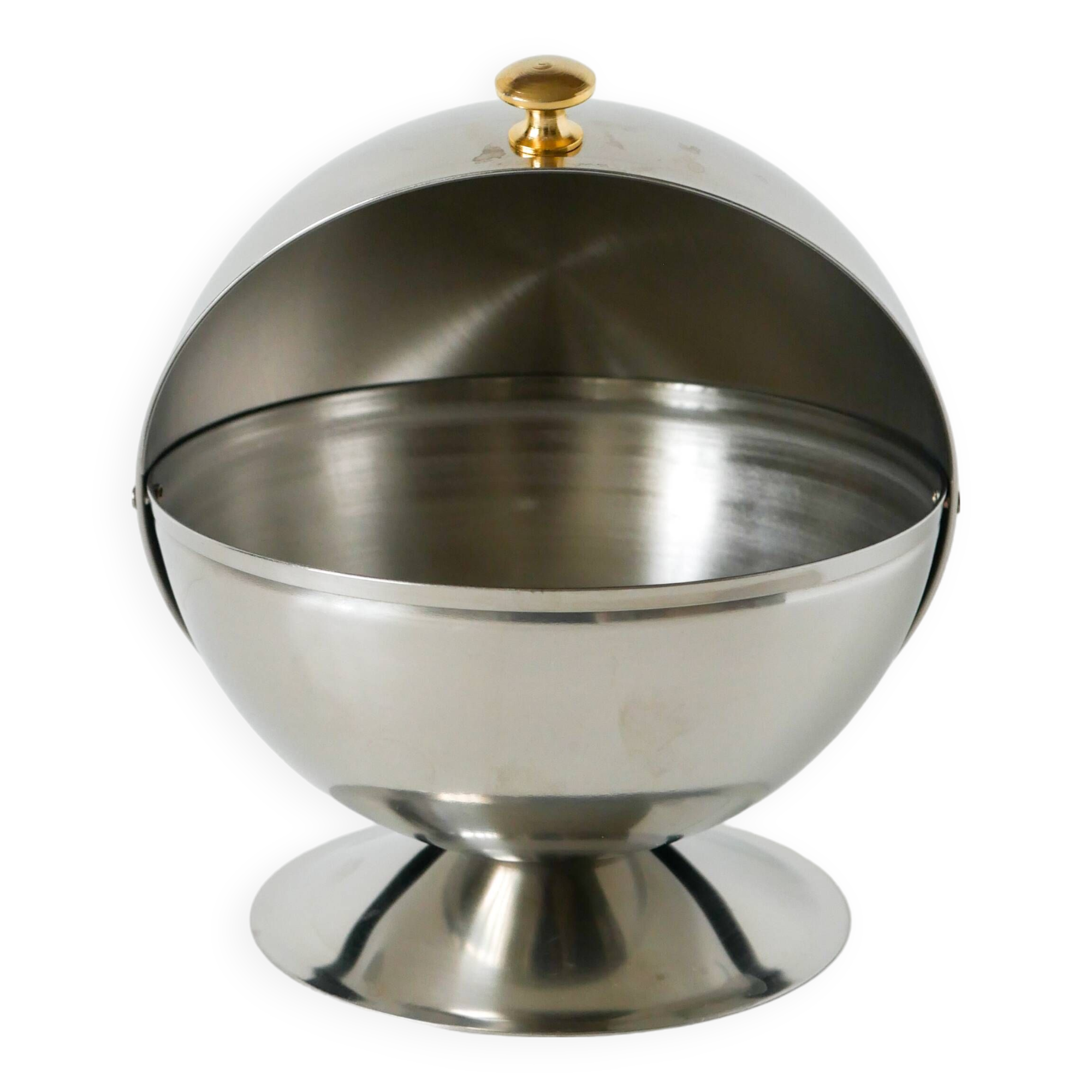Stainless steel sugar bowl, silver & gold, Design, 1970