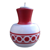 White opaline pendant lamp with red patterns 1970