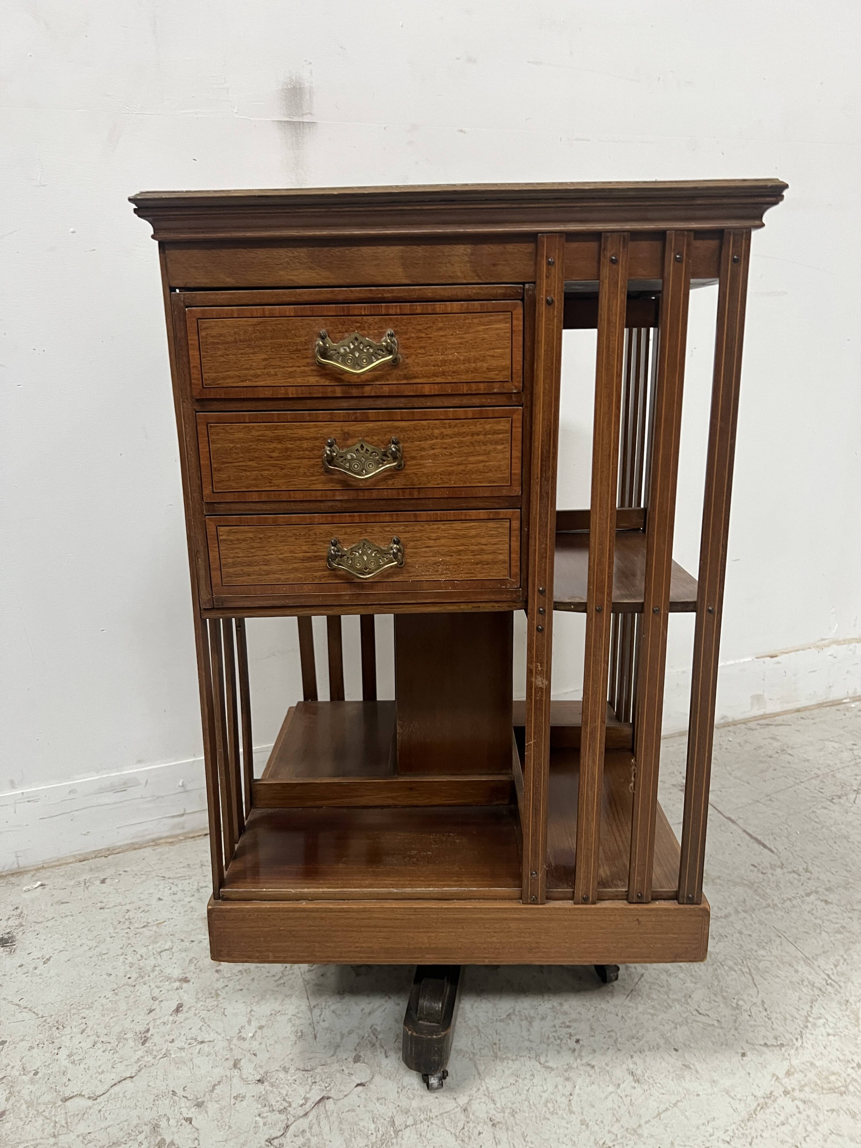 20th Century Mahogany Revolving Bookcase with Marquetry Top