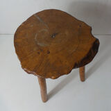 Brutalist side table tripod in vintage wood