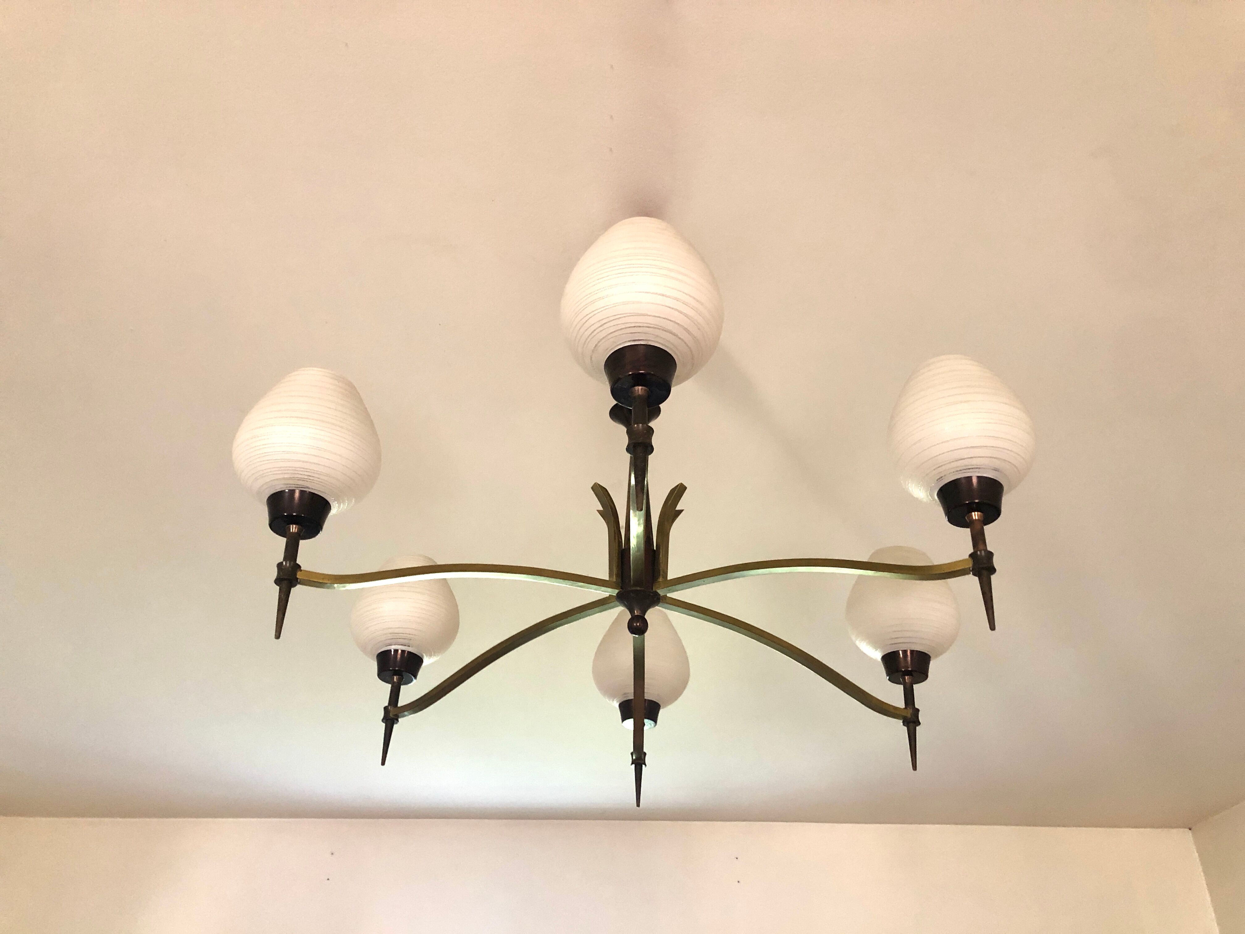 Modernist chandelier with 6 torches 1950