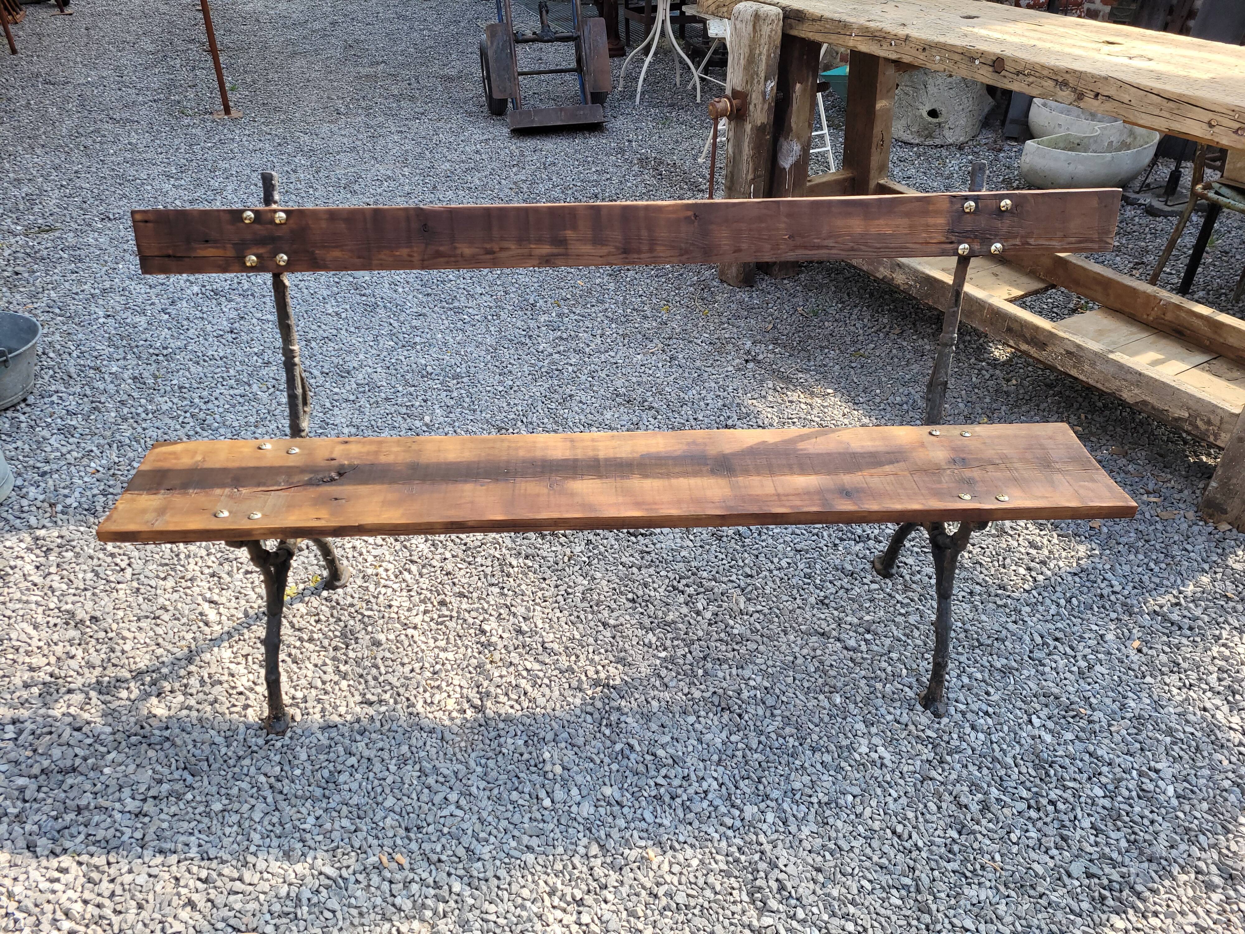 Garden bench cast iron bases and wooden seat