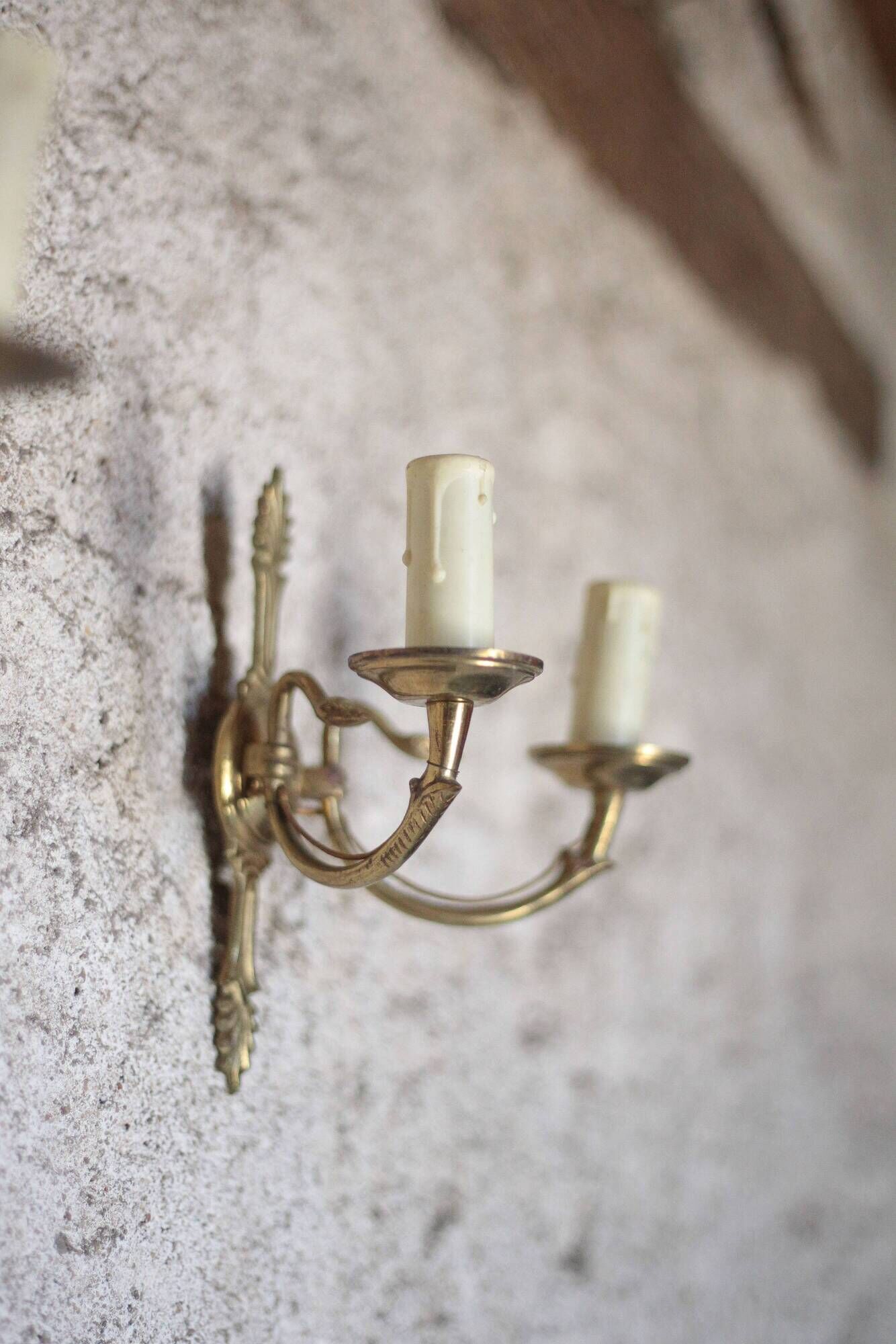 Pair of Empire style bronze wall lights, bronze wall light with palmette and swan neck.