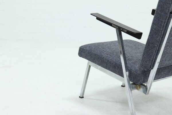 fauteuil industriel en acier chromé et contreplaqué des années 1950