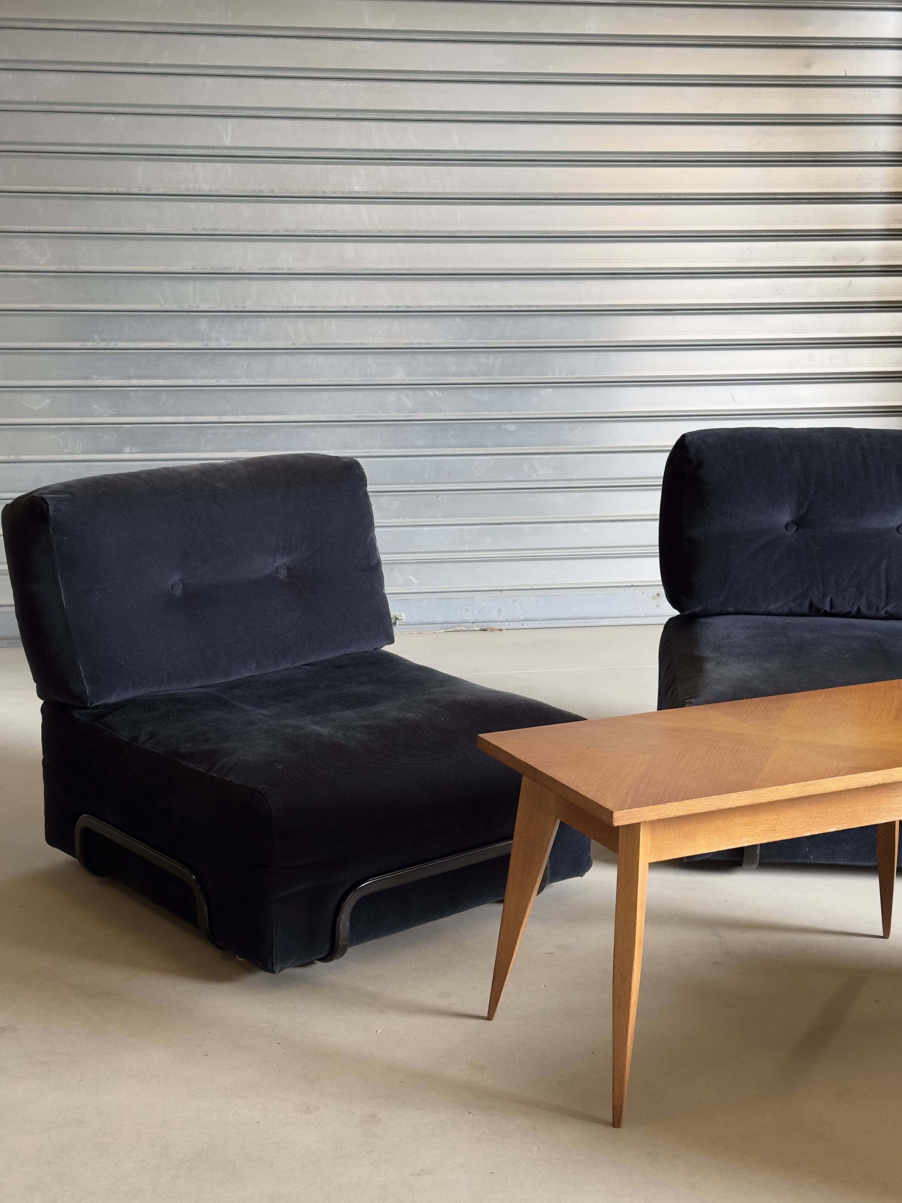 Canapé modulaire vintage en velours bleu nuit – 2 modules
