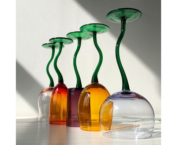 Ensemble de 5 verres tulipe en verre soufflé coloré | Selency
