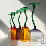 Set of 5 colored blown glass tulip glasses