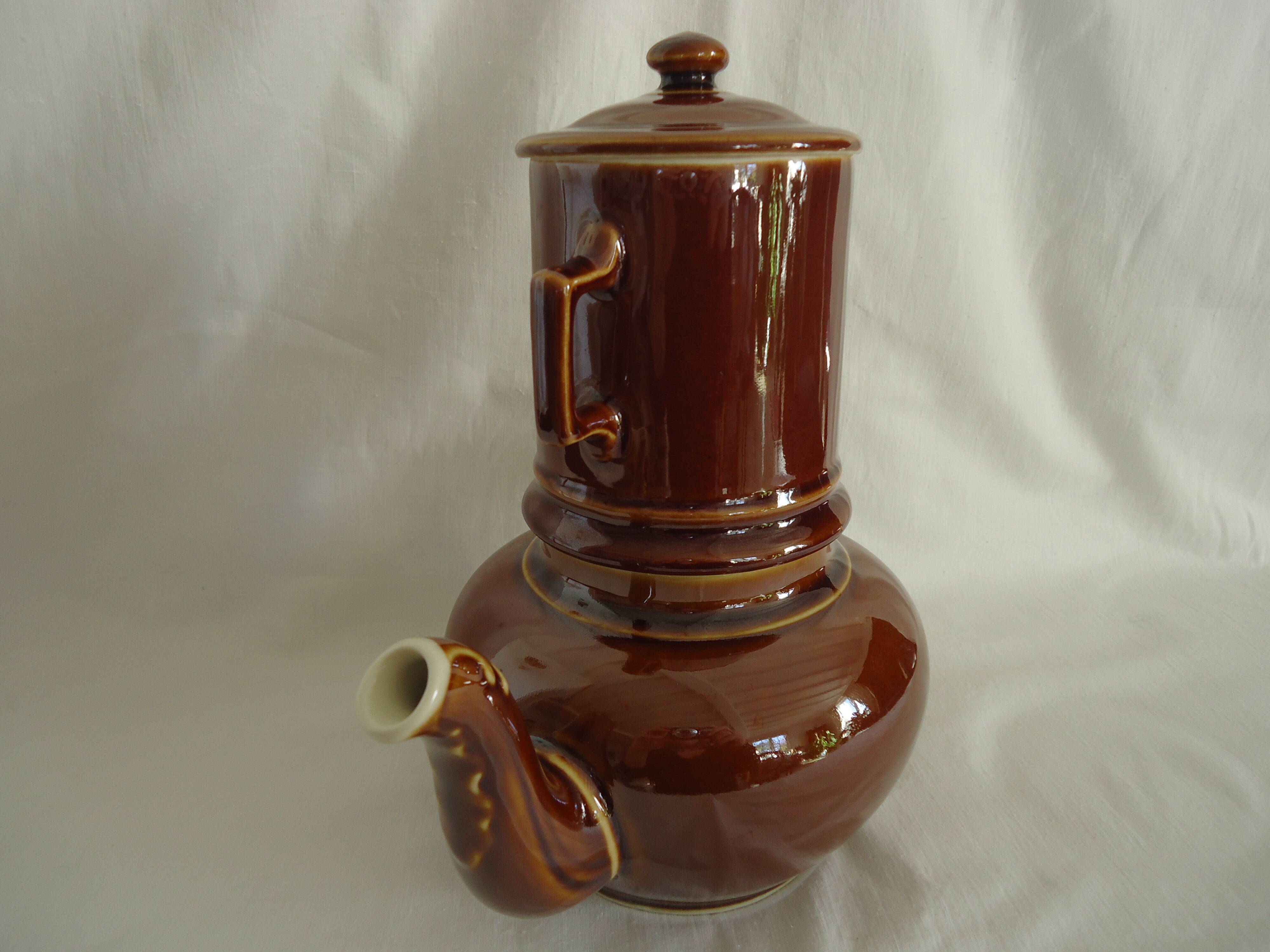 Vintage brown glazed ceramic teapot or herbal teapot