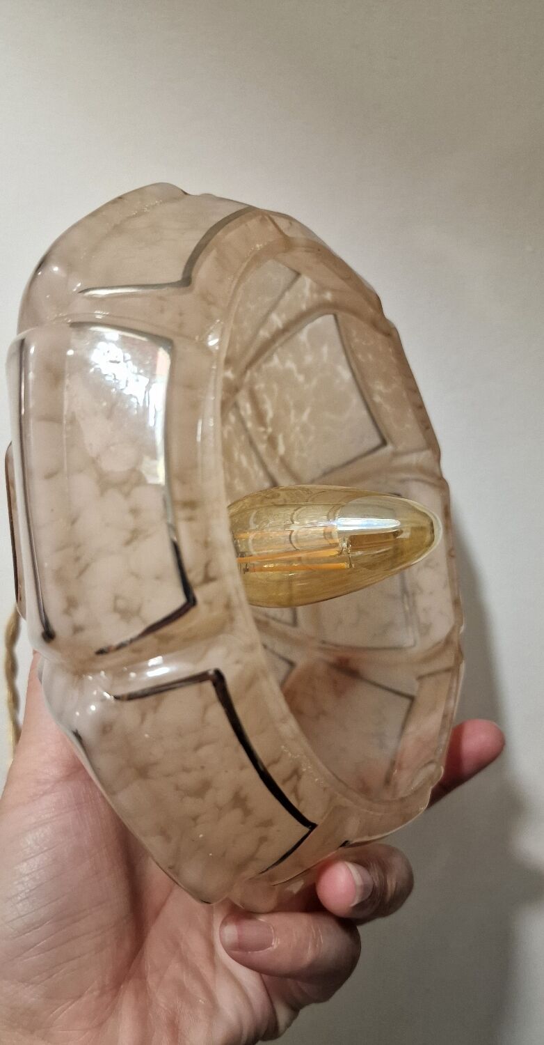 Art Deco pink glass portable or pendant lamp from Clichy