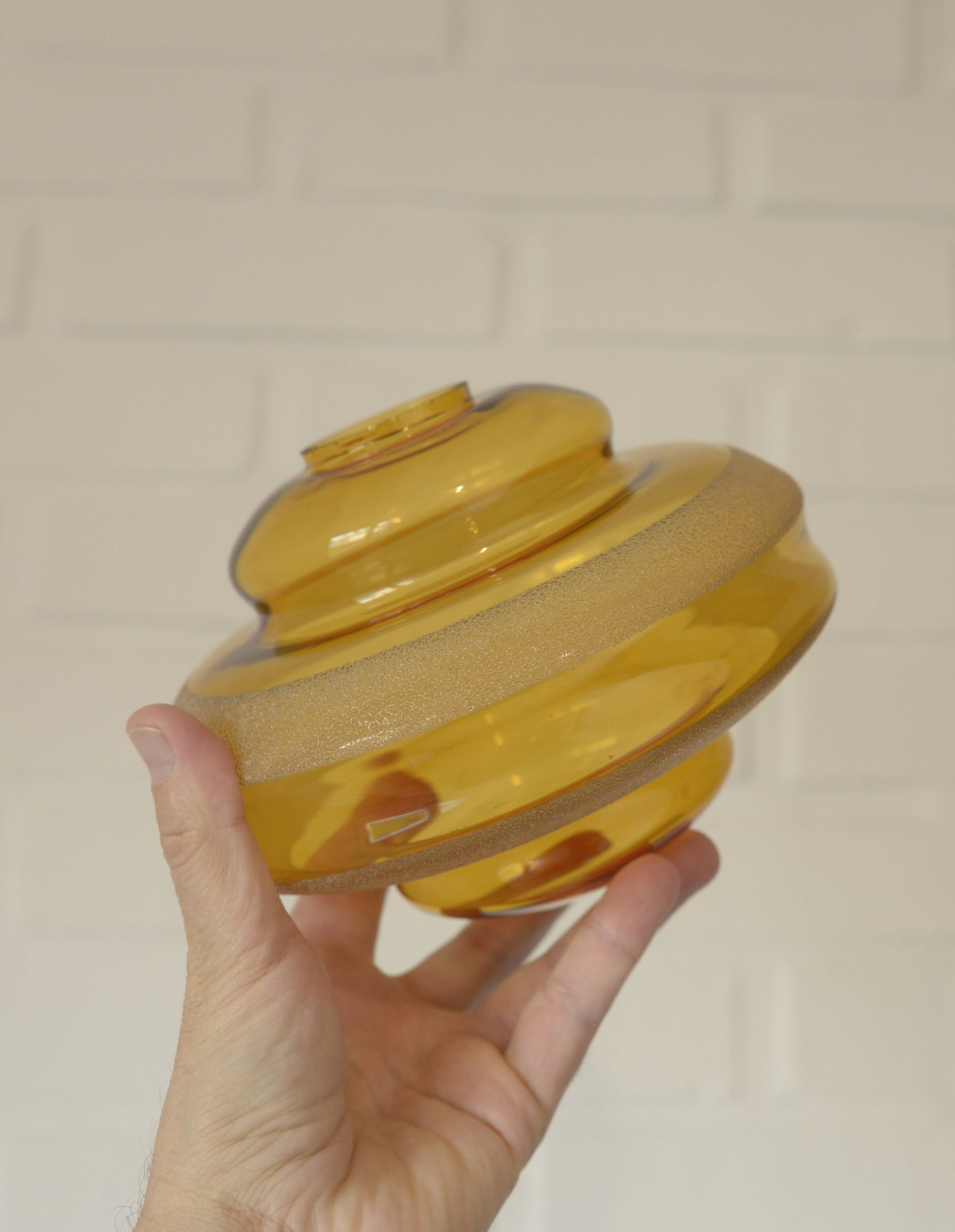 1 of 2 hand blown amber glass pendant lamp / redesign vintage hanging light