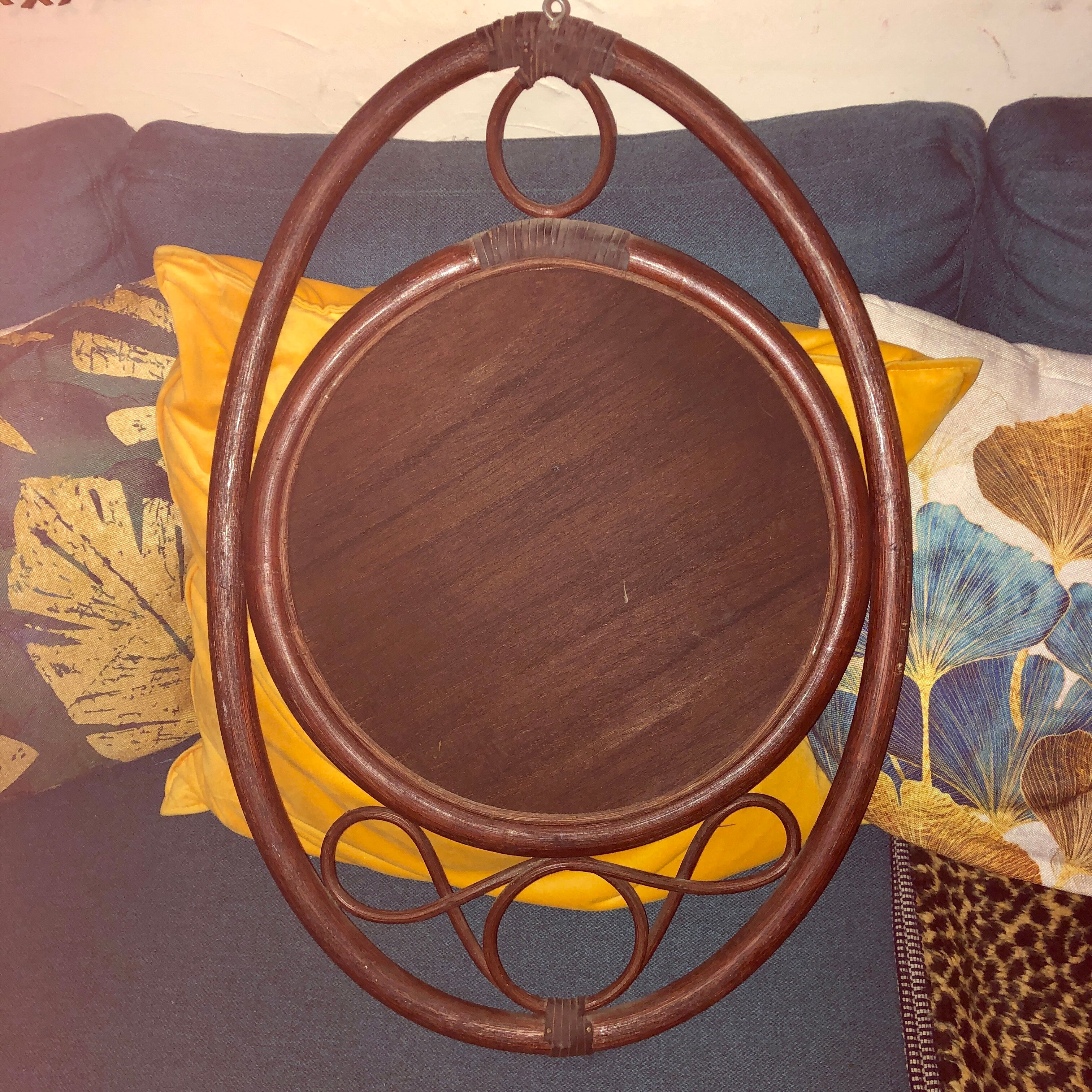 Oval rattan mirror in brown vintage, 72x49 cm