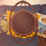 Oval rattan mirror in brown vintage, 72x49 cm