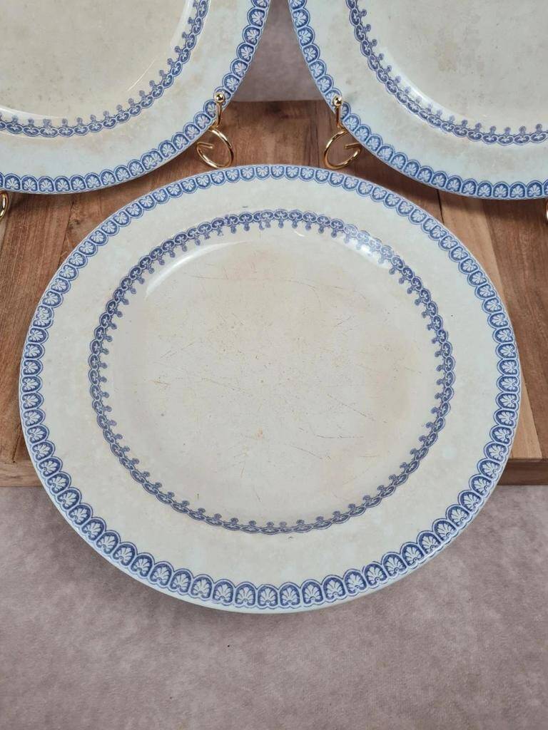 Set of 3 large antique plates, W. Adams & Sons, Etruscan Border design, Victorian Era.