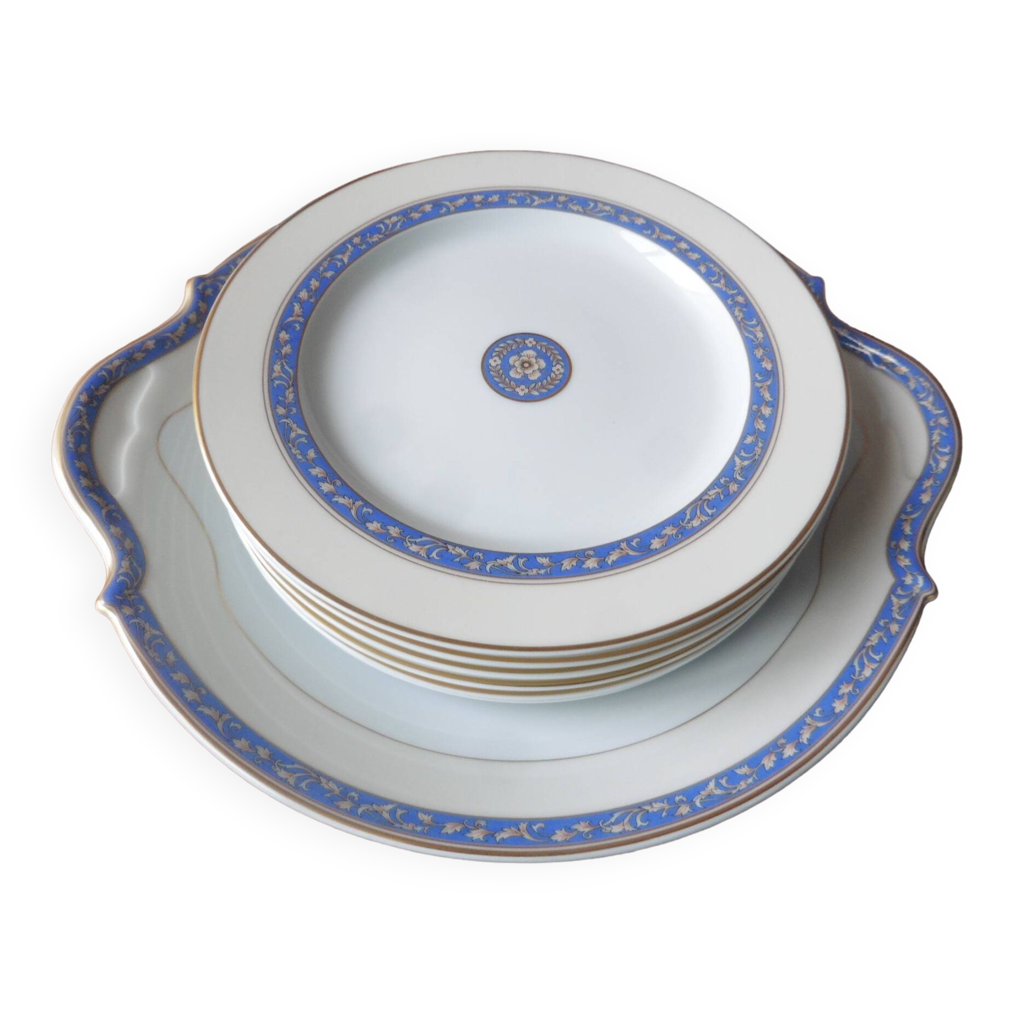 6 dessert plates + Limoges Médart de Noblat porcelain dish, Ramatuelle decor