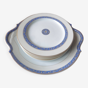 6 assiettes dessert + plat porcelaine Limoges Médart de Noblat décor Ramatuelle