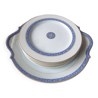 6 assiettes dessert + plat porcelaine Limoges Médart de Noblat décor Ramatuelle