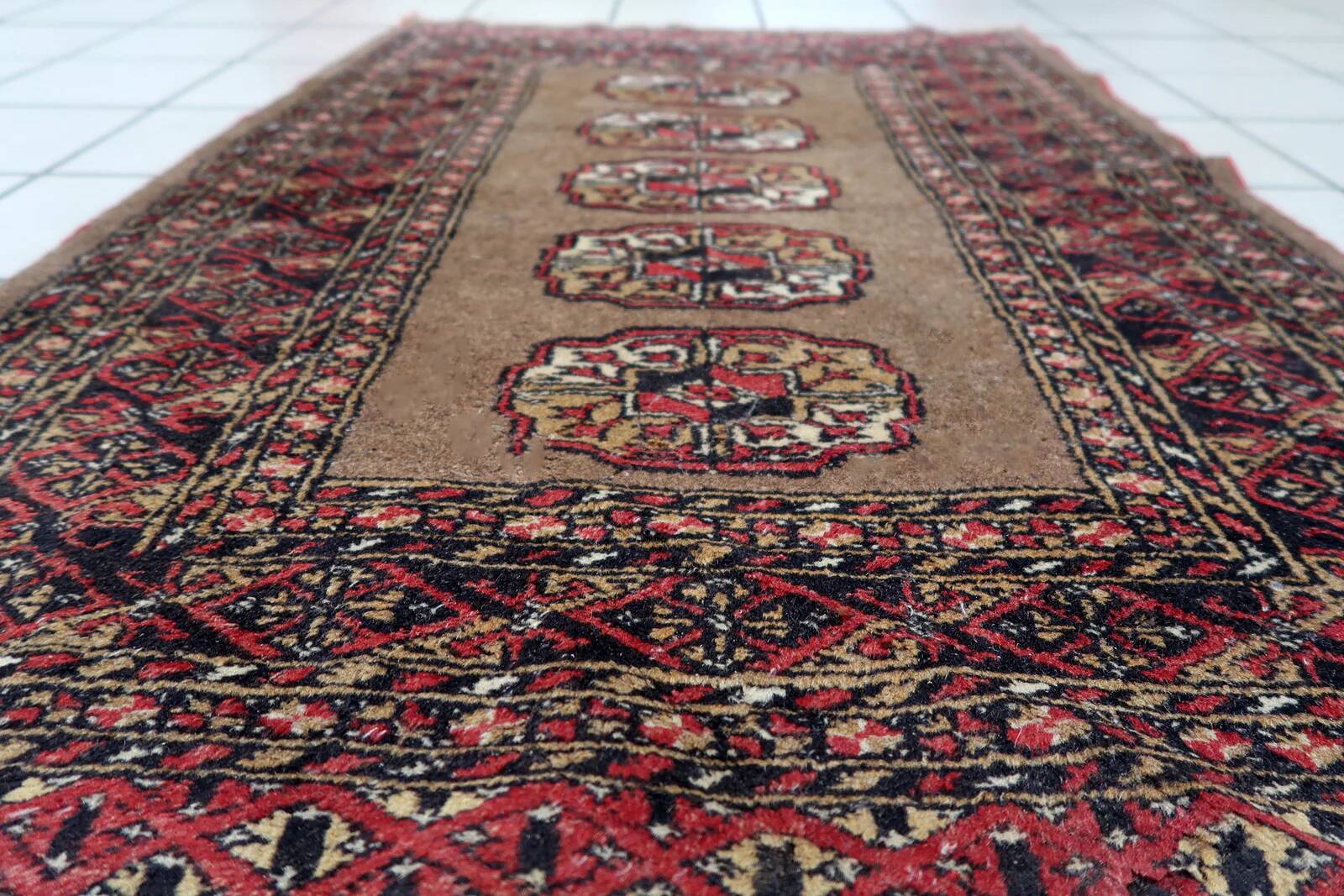 Antique Uzbek Bukhara handmade rug 82cm x 122cm (1920s)