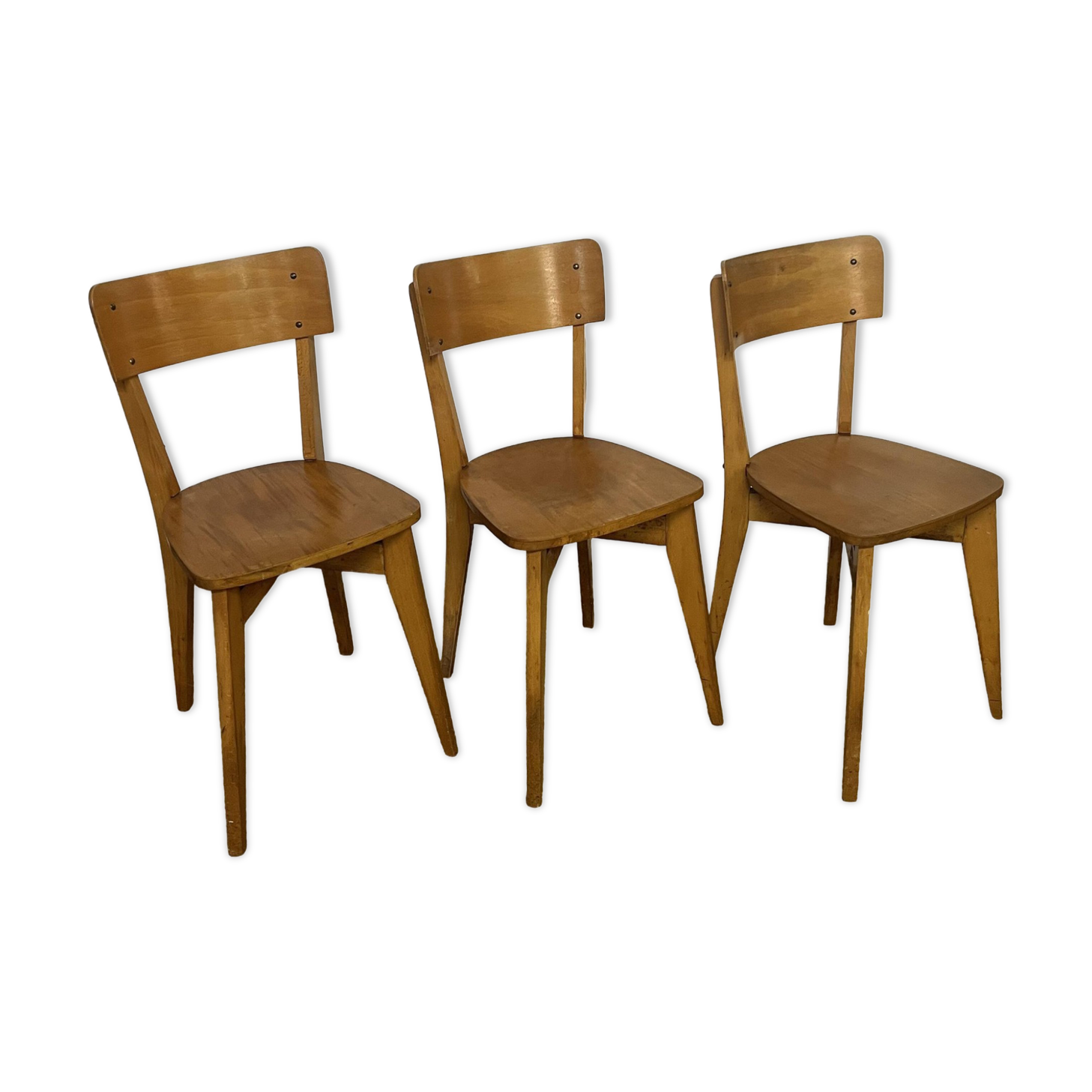 Set of 3 vintage wooden bistro chairs