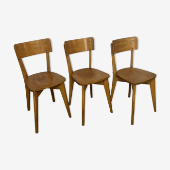 Set of 3 vintage wooden bistro chairs