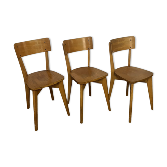 Série de 3 chaises bistrot en bois vintage