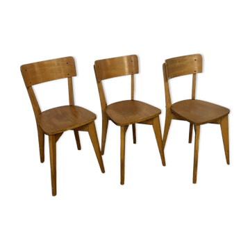 Set of 3 vintage wooden bistro chairs