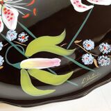 LONGWY earthenware dish with lilies signed L. VALENTI