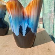 "Pair of vintage glazed ceramic vases – blue flamed glaze – ann"