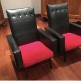 Pair of vintage armchairs in skai and fur