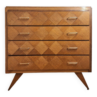 Vintage Chest of Drawers with Compass Feet, Old Furniture