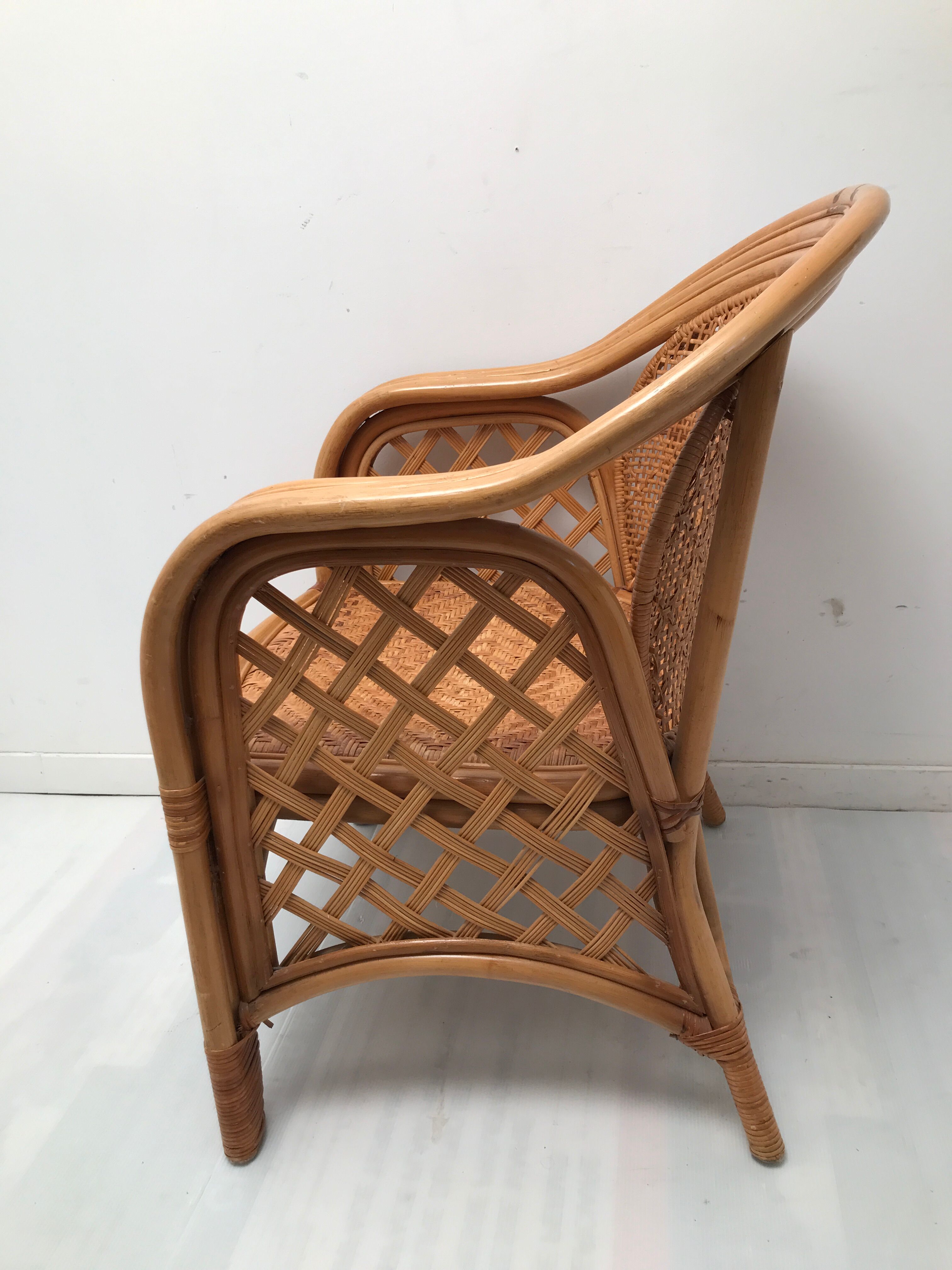 Canning rattan chair and vintage foot rests