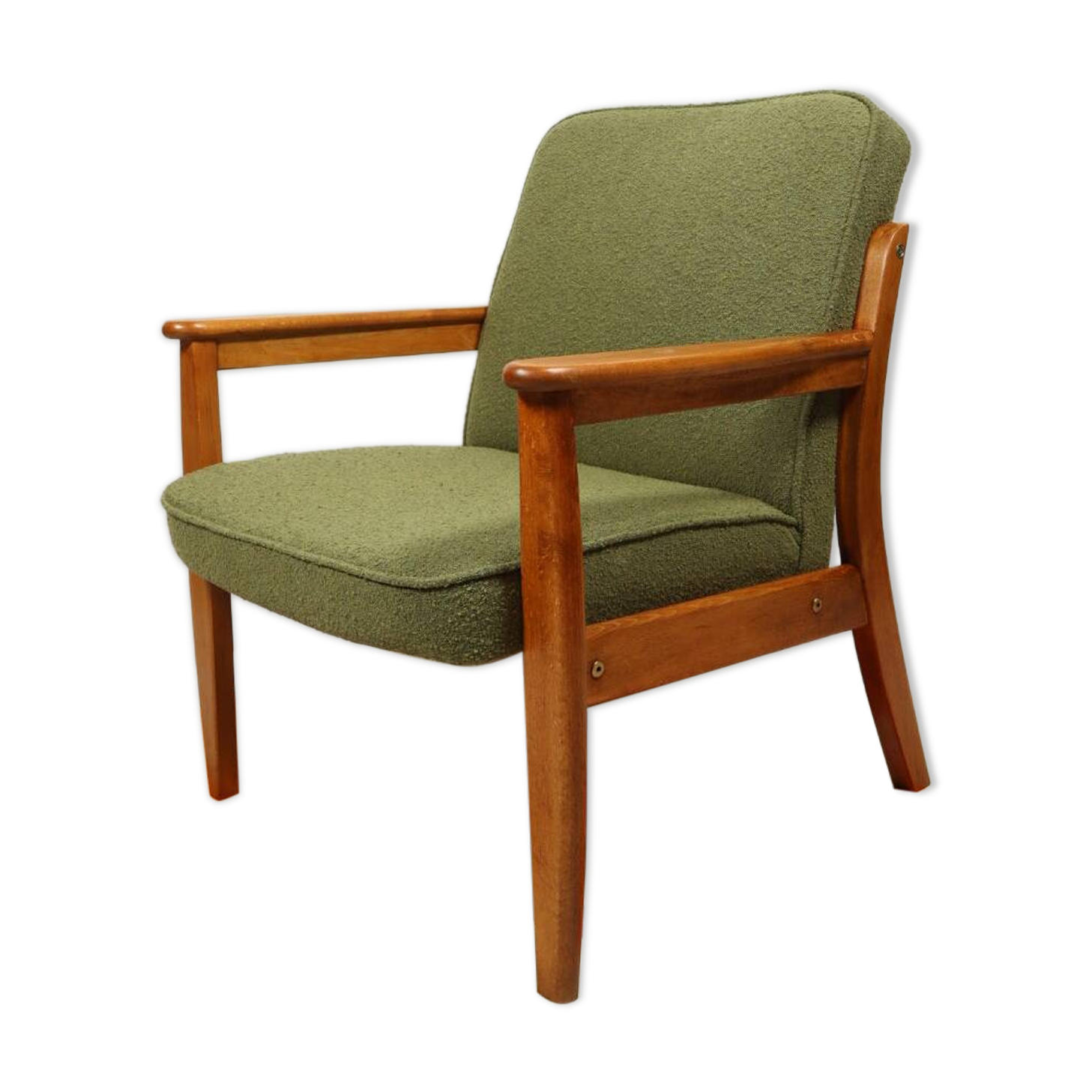 Fauteuil vintage vert en tissu bouclé Scania Design Chaise longue en bois