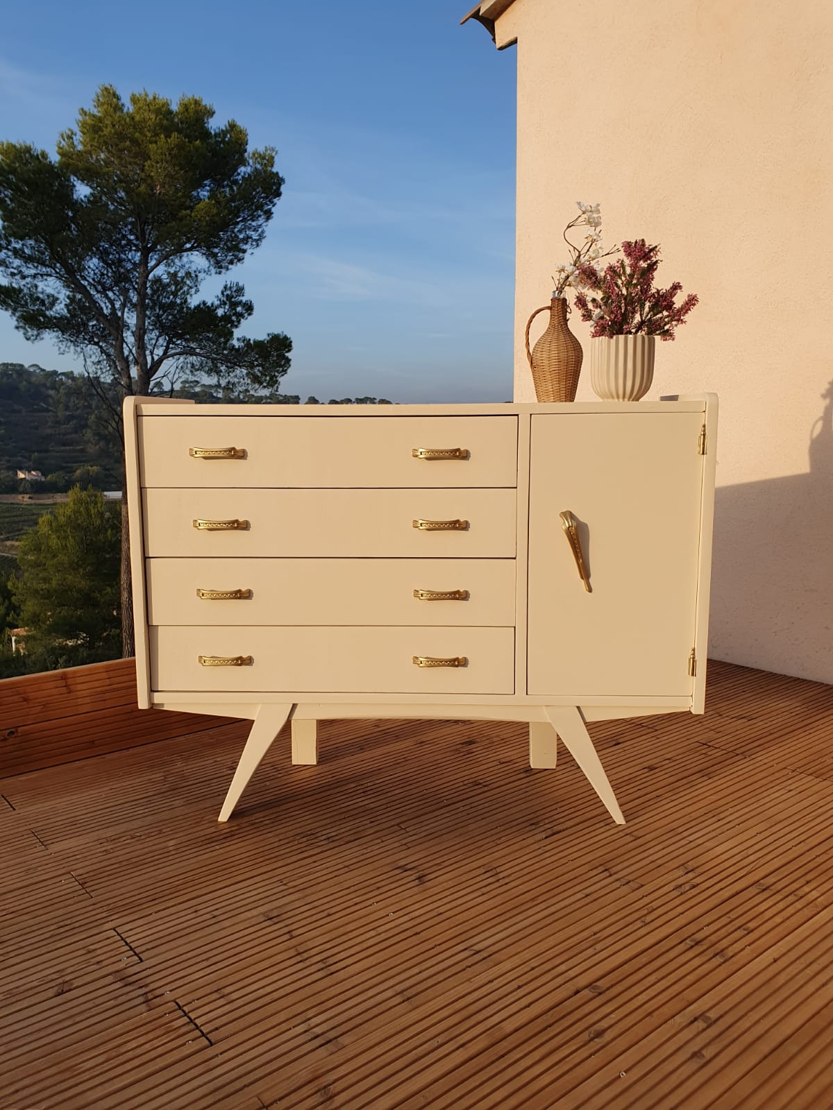 Vintage compass feet chest of drawers