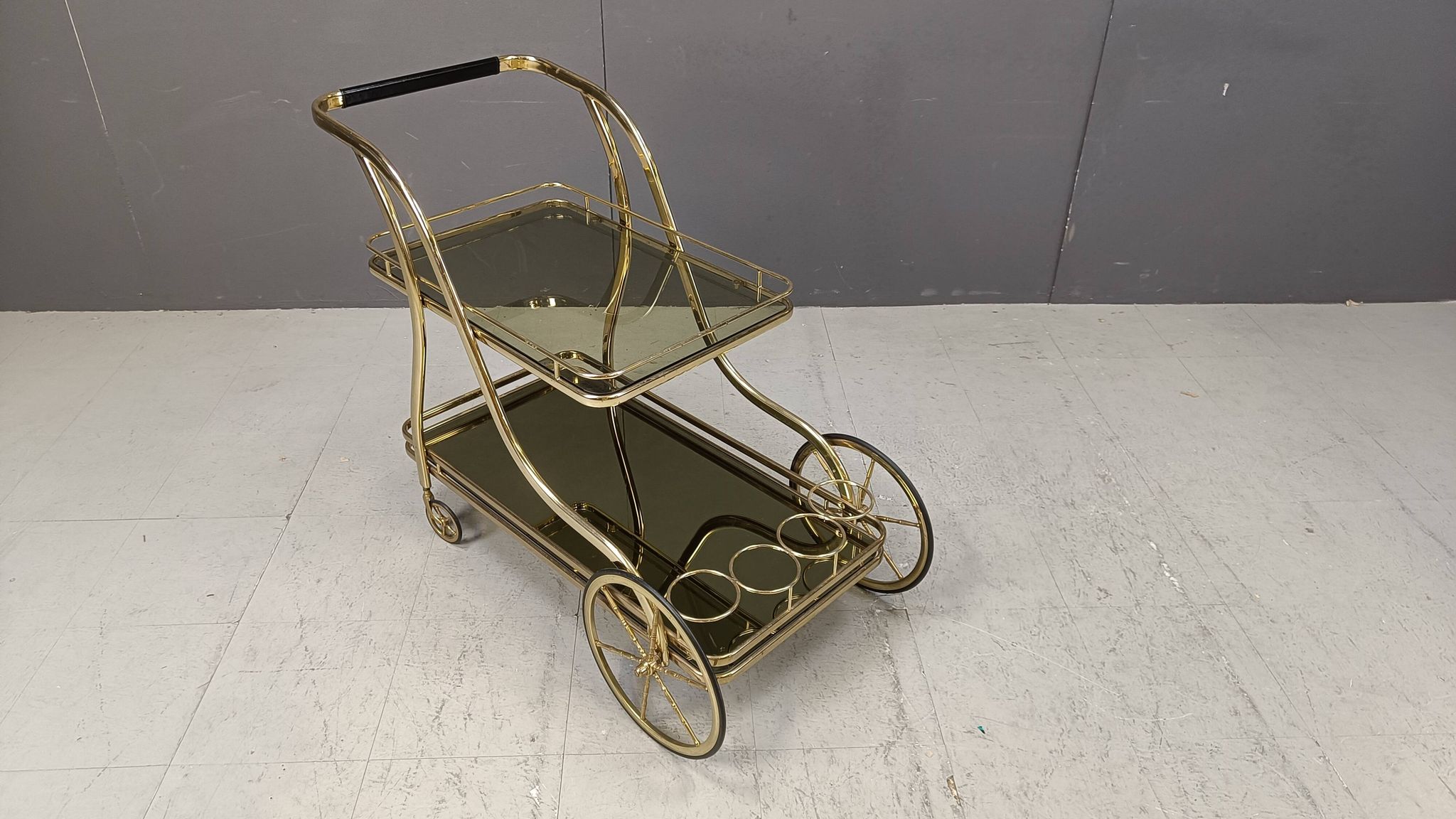 Vintage brass drinks trolley, 1970s