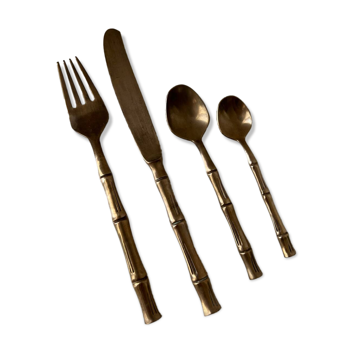 Vintage 1960s Bamboo Brass Cutlery Set