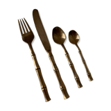 Vintage 1960s Bamboo Brass Cutlery Set