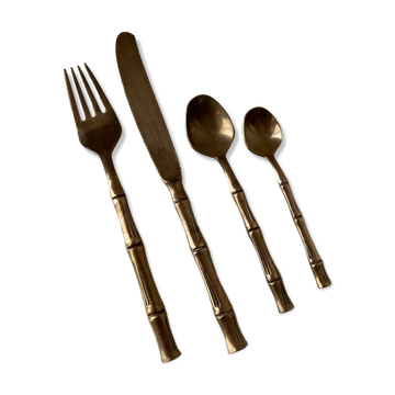 Vintage 1960s Bamboo Brass Cutlery Set