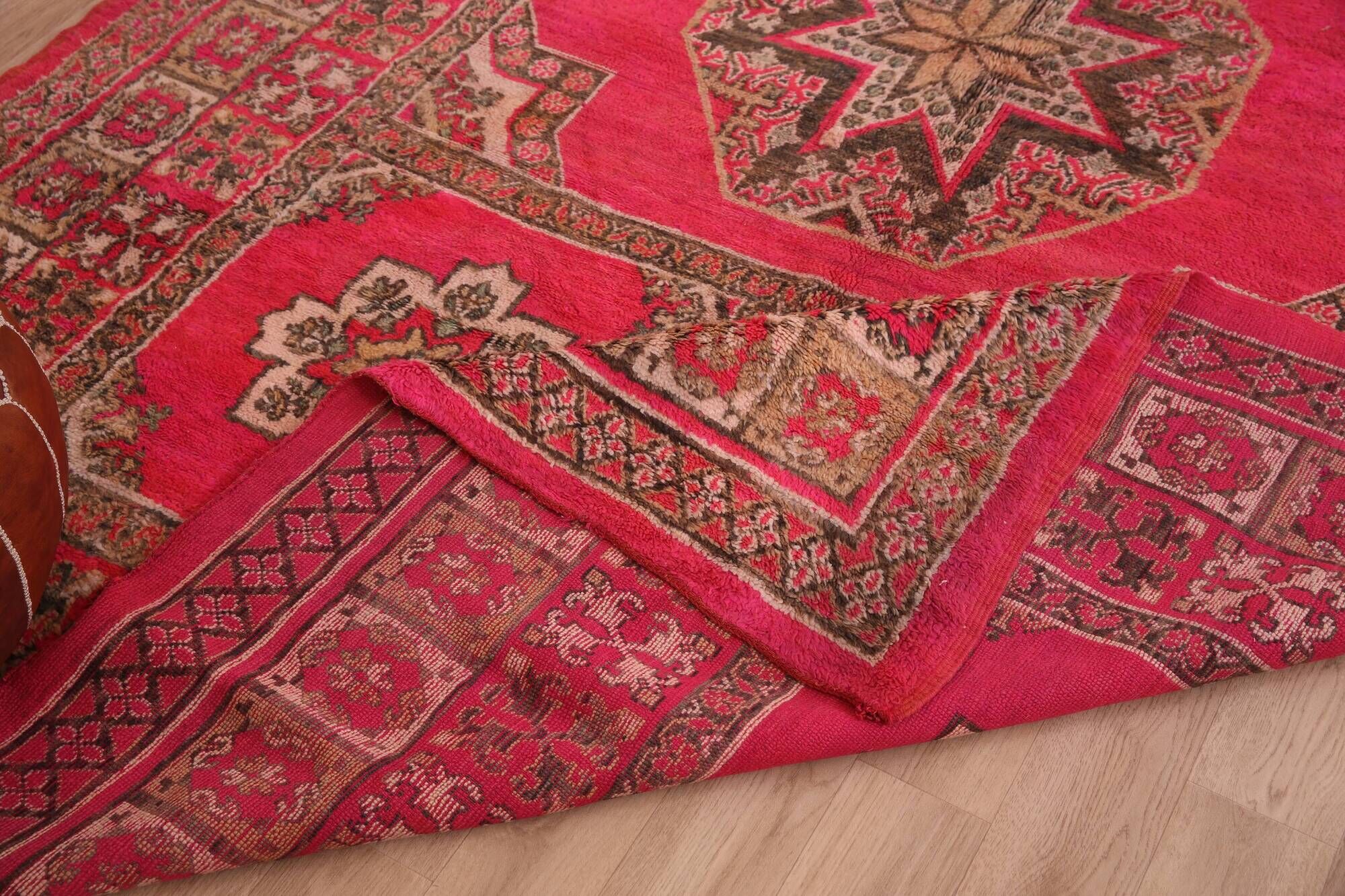 Pink Vintage Moroccan Rug 208 x 384 cm, Berber Wool Rug Handmade, Boho Rug