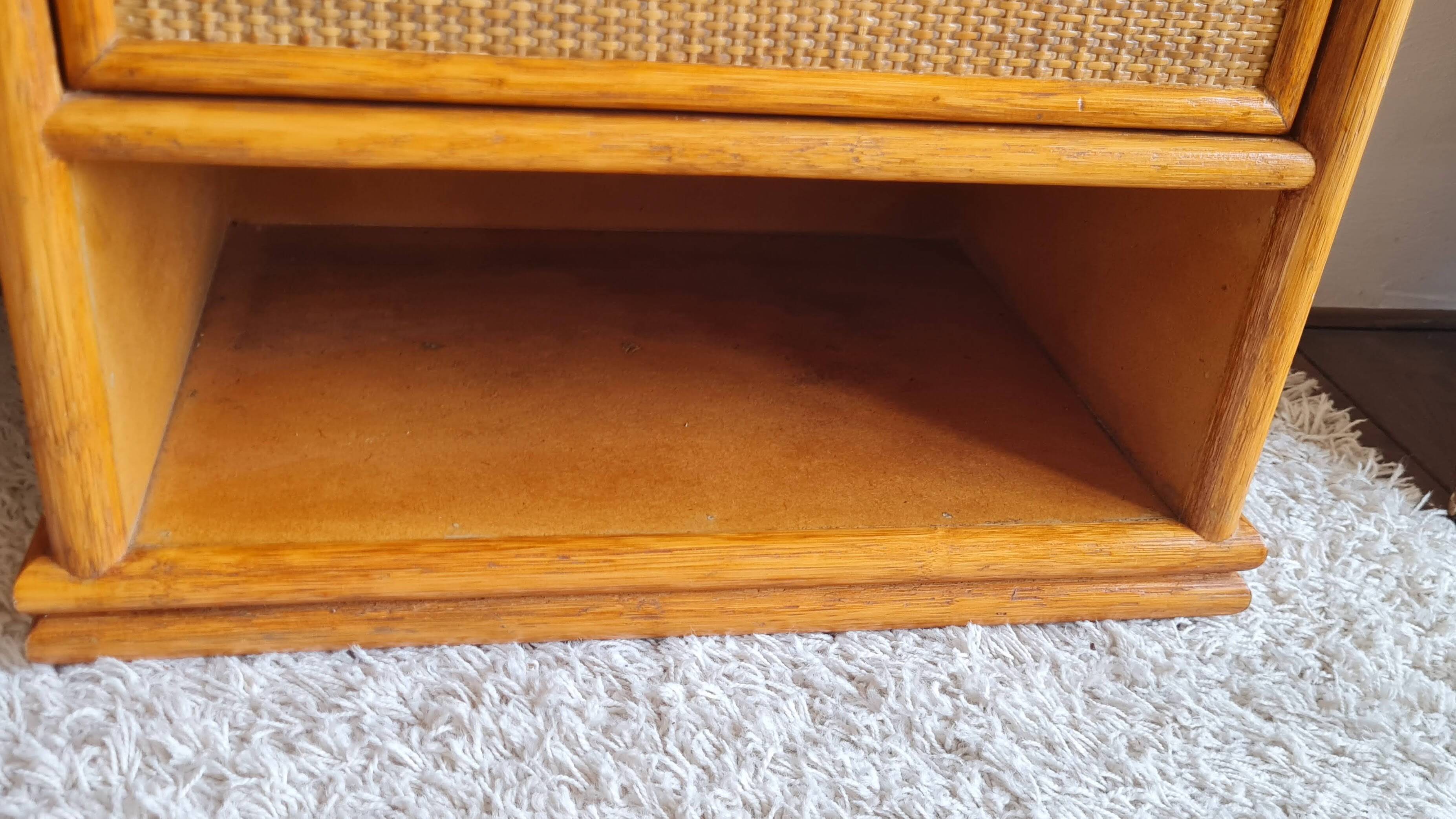 Pair of vintage rattan bedside tables from the 1970s.