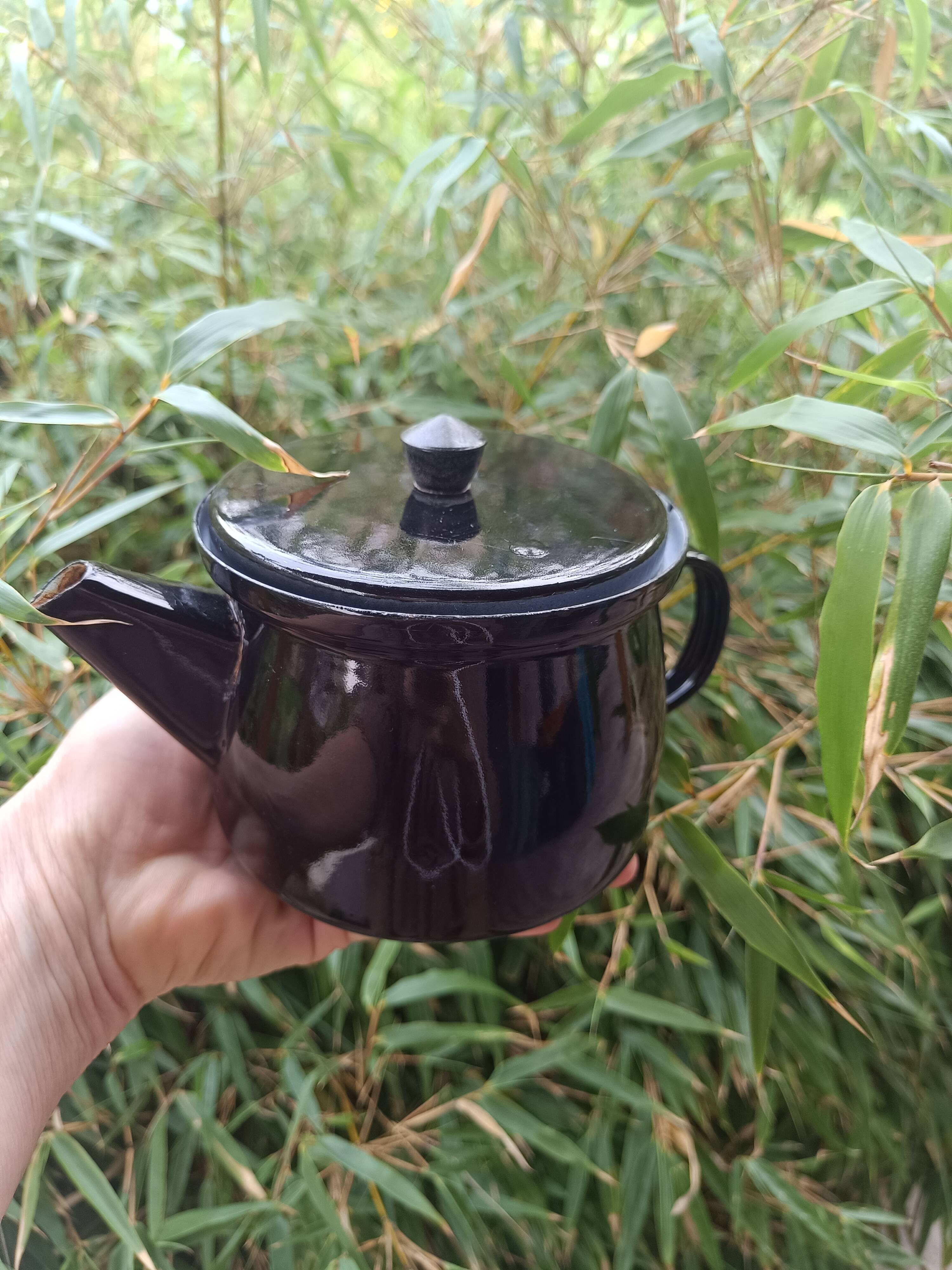 Enamelled tin teapot