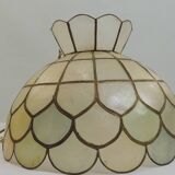 Vintage capiz shell pendant light, Tiffany style, retro lighting fixture