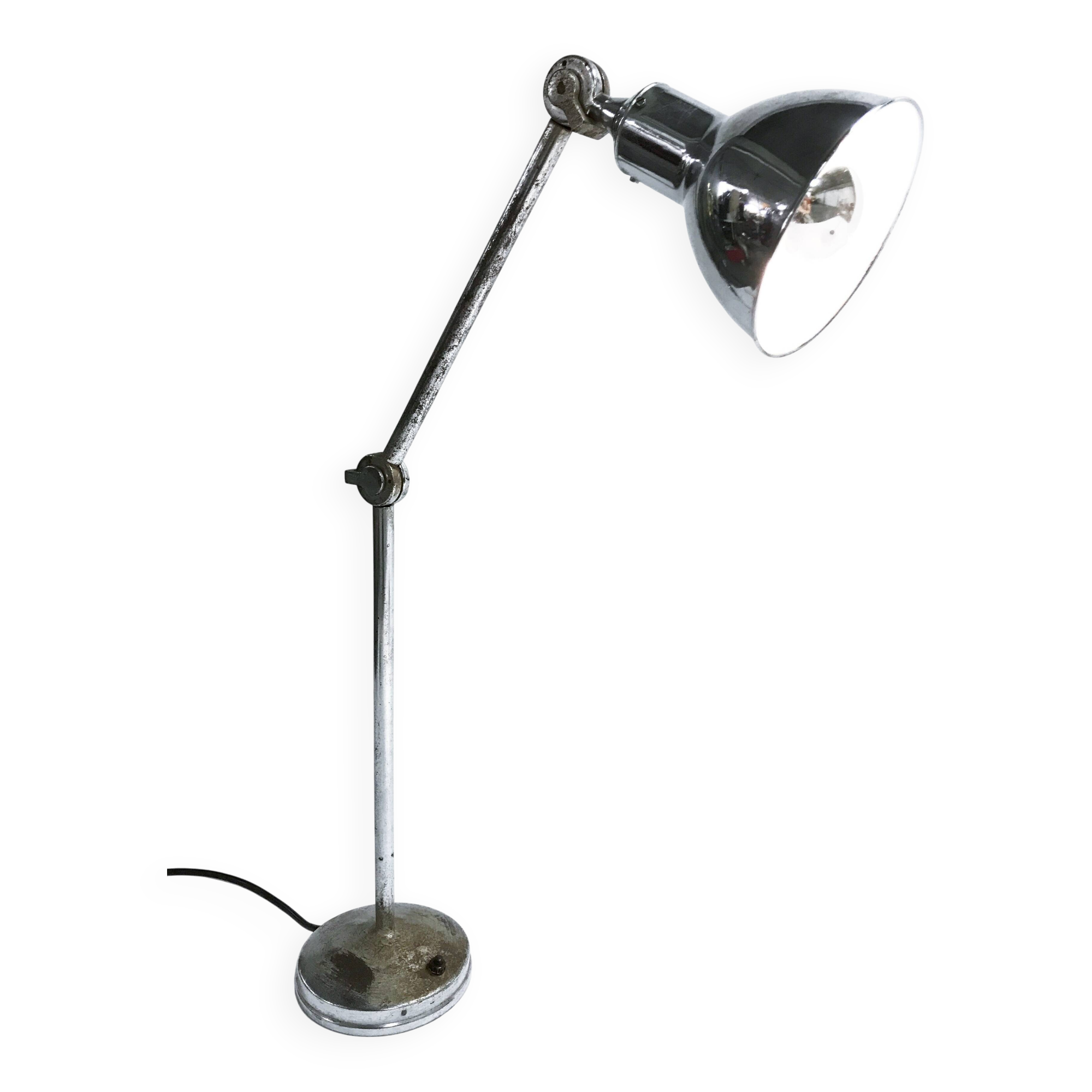 Vintage industrial chrome work light by AGI, 1930s