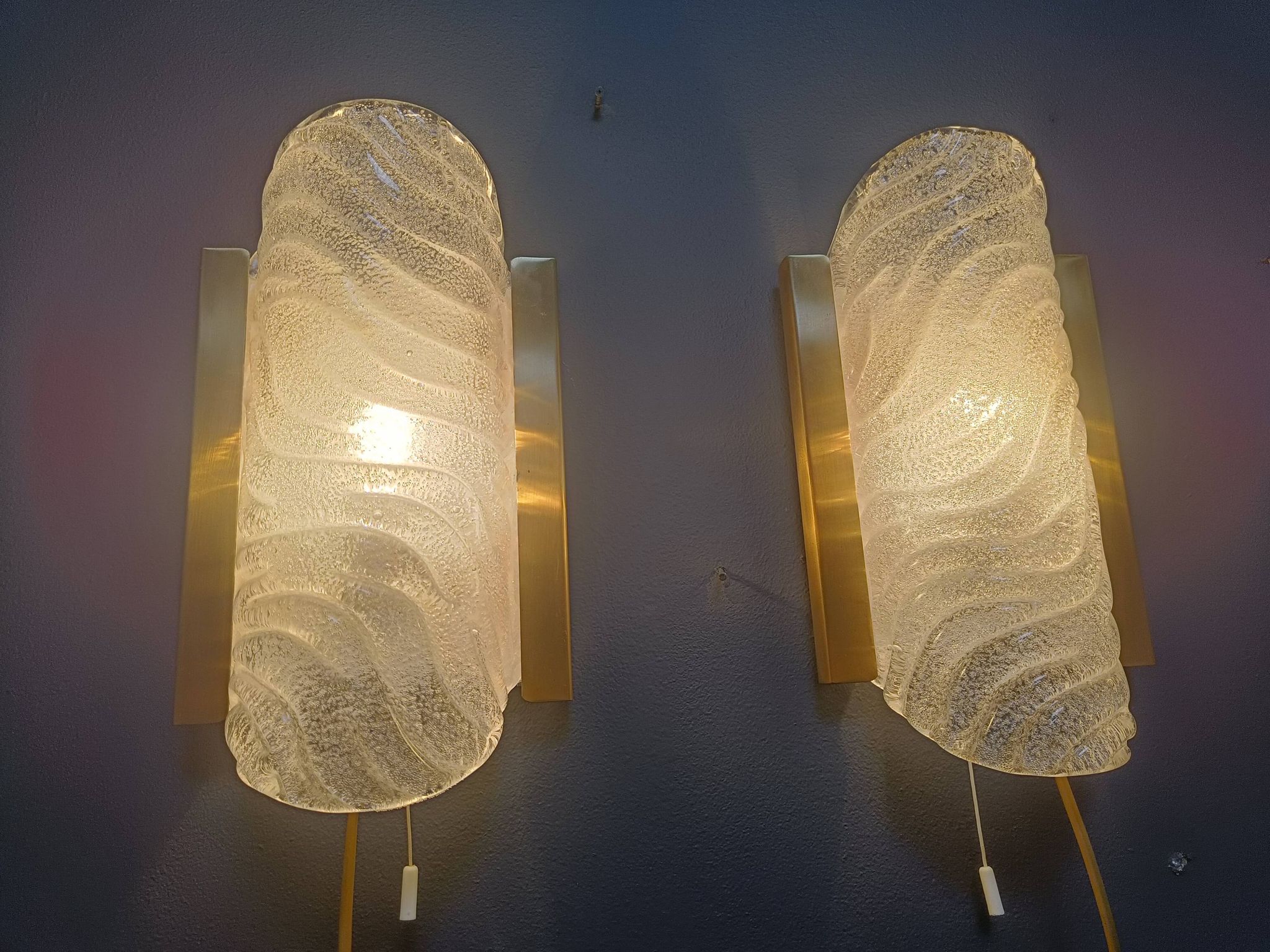 Pair of brass and glass wall lights by Fischer Leuchten, 1960s