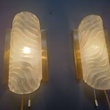 Pair of brass and glass wall lights by Fischer Leuchten, 1960s