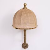 Applique murale à bras articulé en laiton réglable, abat-jour en toile de jute, Angleterre des années 1950