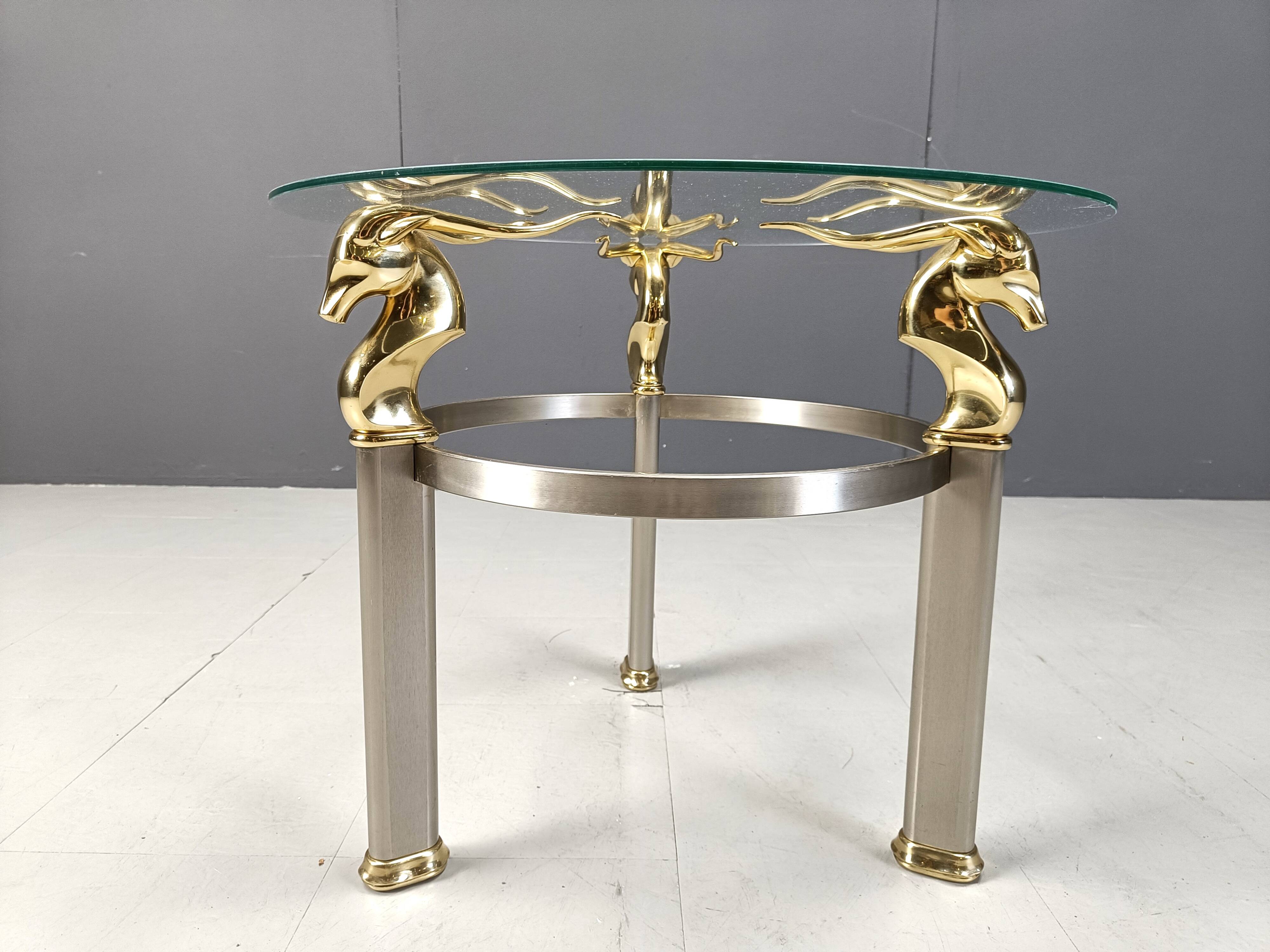 Vintage brass side table in the shape of an ibex or antelope, 1970s